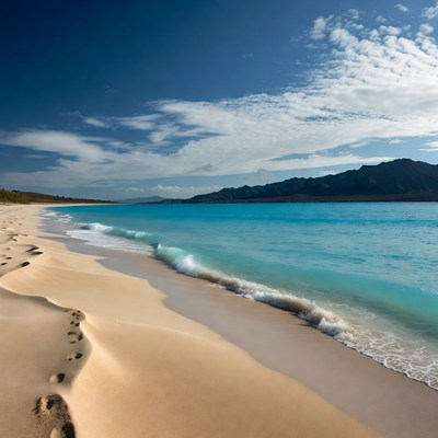 Sandy Beach Footprints Turquoise Ocean