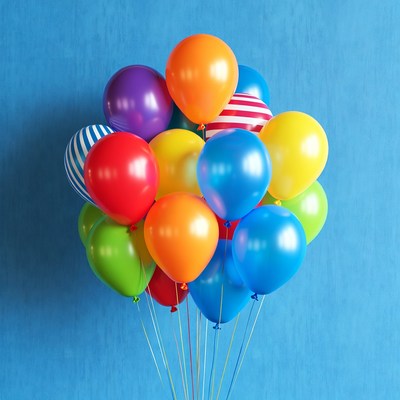 Colorful balloon bouquet on blue background