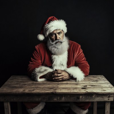 Santa Claus sitting at wooden table