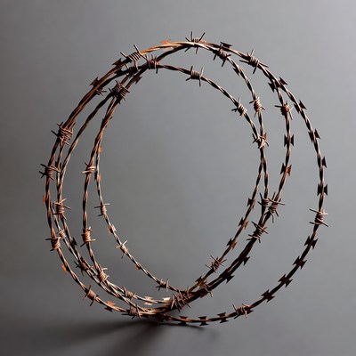 Circular Barbed Wire on Gray Background