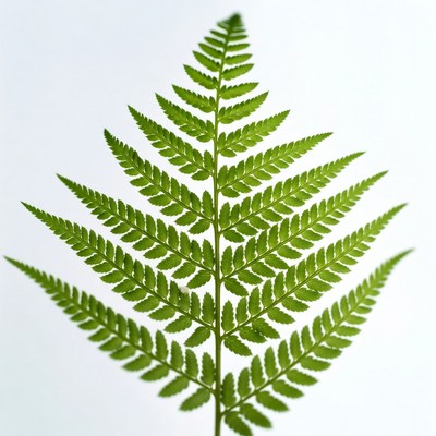 Green Fern Leaf on White Background