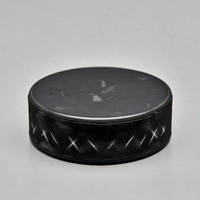 Black hockey puck isolated