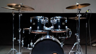 Black Drum Set on Stage