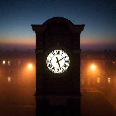 Brick Clock Tower at Dusk