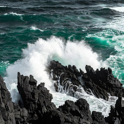 Ocean waves crashing on rocks