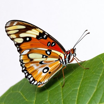 Orange butterfly on green leaf