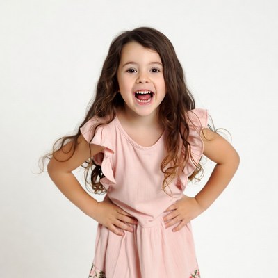 Happy girl smiling with hands on hips