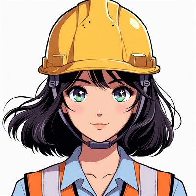 Anime girl wearing yellow hard hat