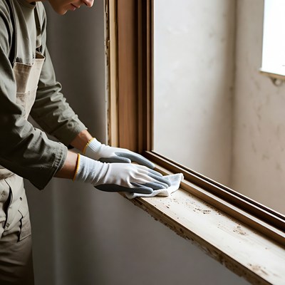 Man cleaning window with cloth