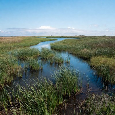 Winding River in Marsh Grassland