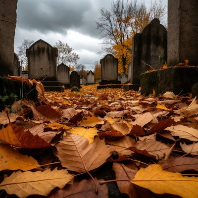 Autumn Leaves on Cemetery Path
