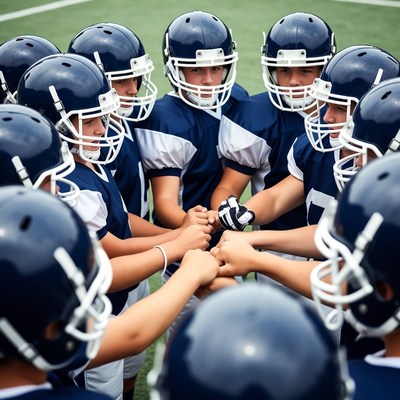 Football team huddle on field