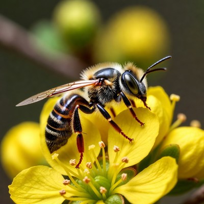 Bee pollinating yellow flower