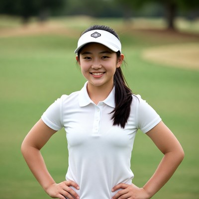 Asian girl golfer on green course