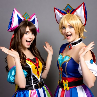Two girls in colorful anime cosplay