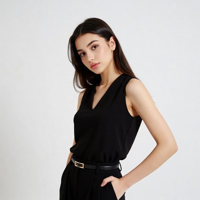 Young woman in black sleeveless top
