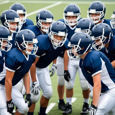 Football team huddle on field