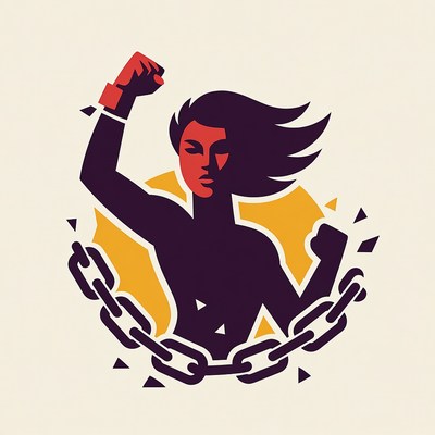 Woman breaking free from chains