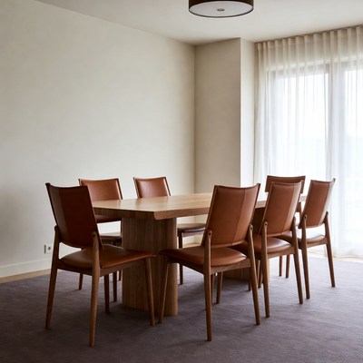 Modern Wooden Dining Table with Leather Chairs