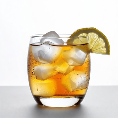 Whiskey Glass with Ice and Lemon