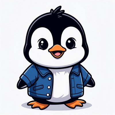Cute cartoon penguin wearing blue jacket