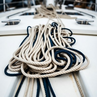 Coiled Ropes on Yacht Deck
