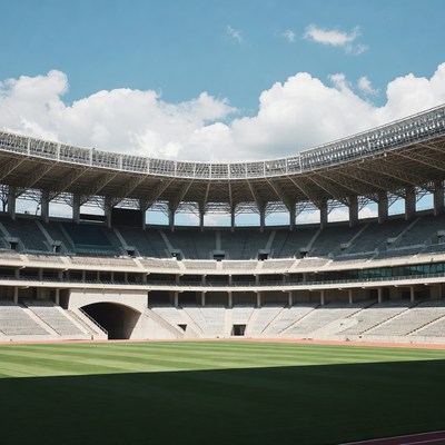 Empty modern stadium with green field