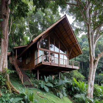 Wooden House on Stilts in Jungle
