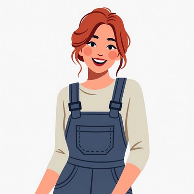 Smiling woman in denim overalls