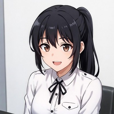 Anime girl in white uniform smiling