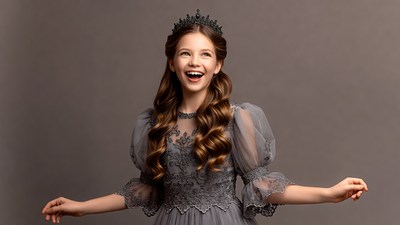 Girl in gray gown with tiara