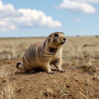 Groundhog standing on mound