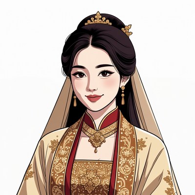 Asian woman in traditional golden hanfu