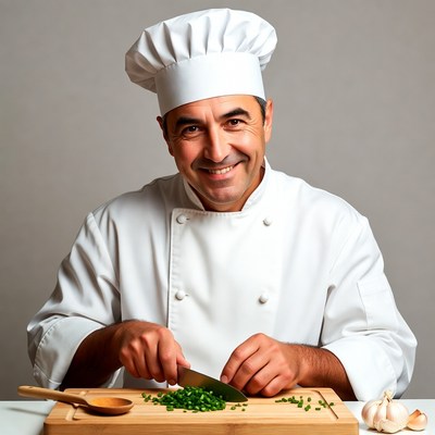 Chef chopping green onions