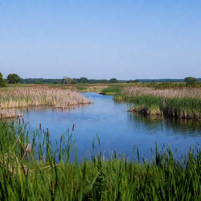 Scenic Marsh with Cattails and Water