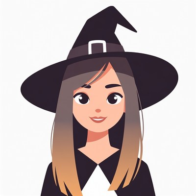 Cartoon Witch Girl with Pointy Hat