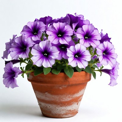 Purple Petunias in Terracotta Pot