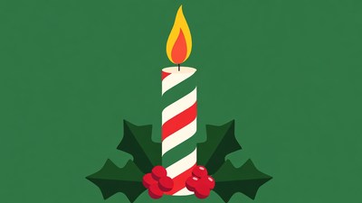 Candy Cane Candle with Holly