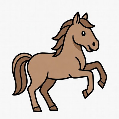 Cartoon brown horse rearing up