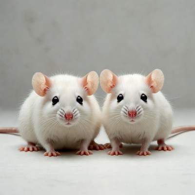 Two white lab rats facing forward