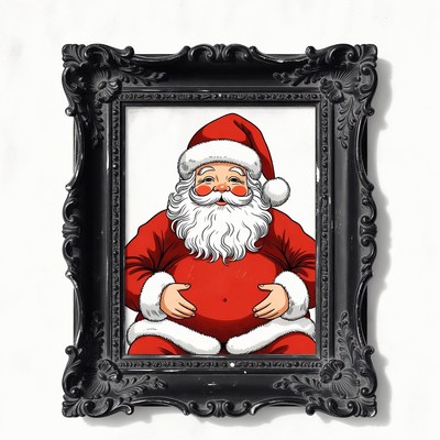Chubby Santa Claus in ornate frame