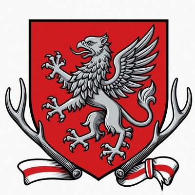 Silver Gryphon Heraldic Shield Emblem