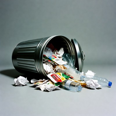 Overflowing Metal Trash Can with Waste