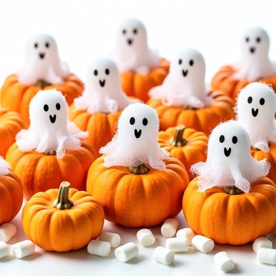 Ghosts on pumpkins with marshmallows