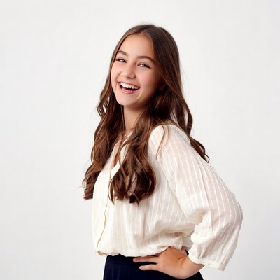 Asian girl smiling with hands on hips