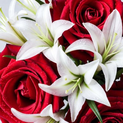 Red Roses and White Lilies Bouquet