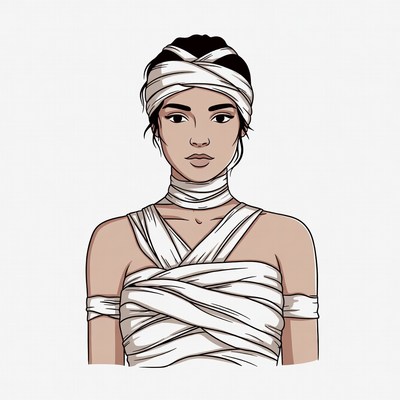 Woman with white bandage wrap