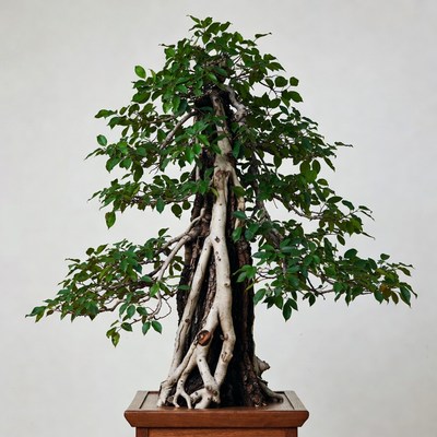 Bonsai tree on wooden stand