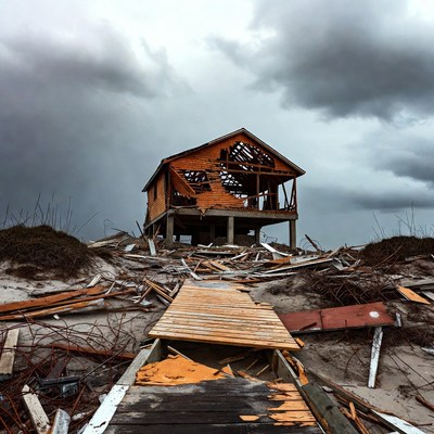 Destroyed Beach House After Hurricane