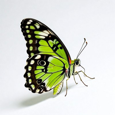Green Lime Butterfly on White Background